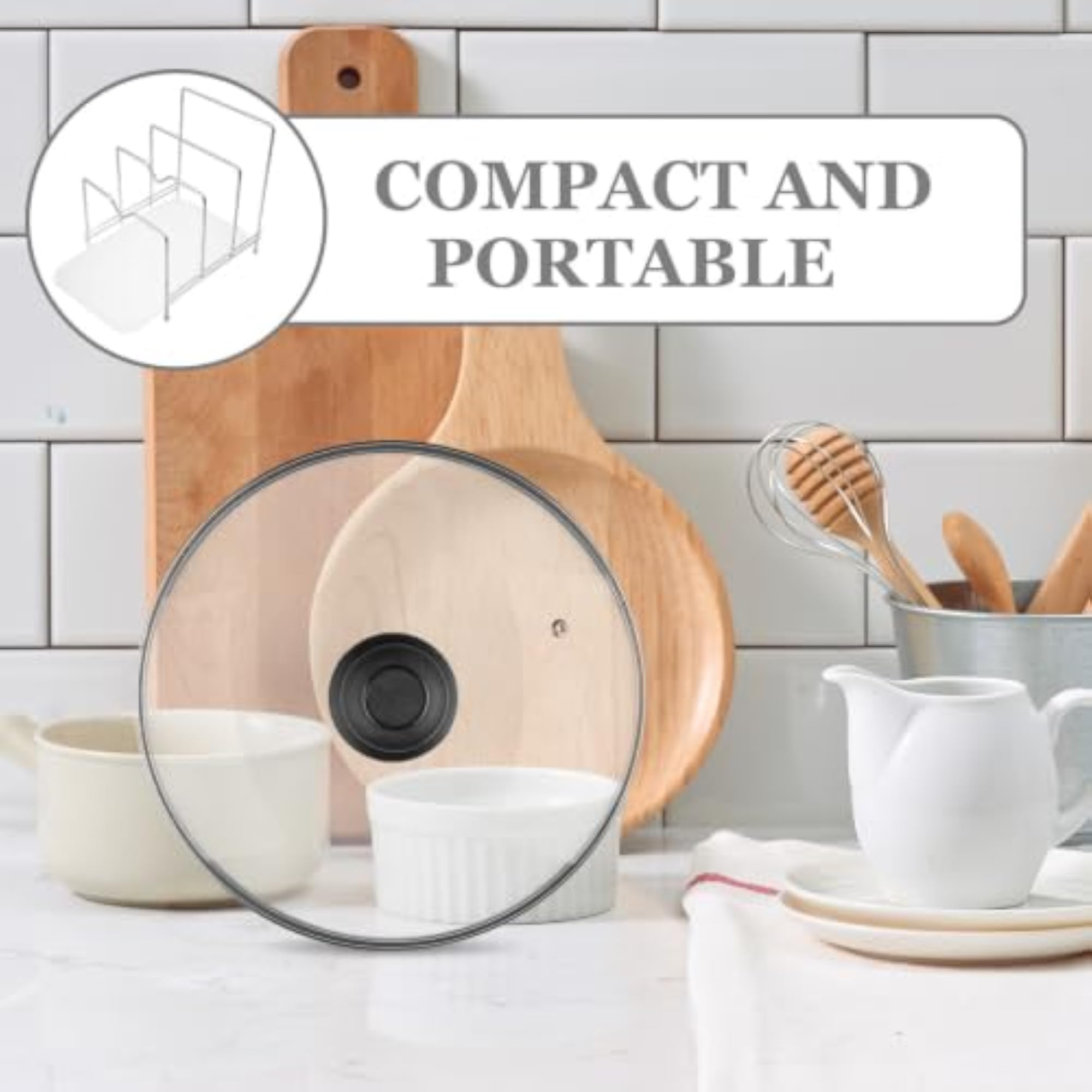 Cutting Board Holder with Tray, Three-compartment Lid Organizer